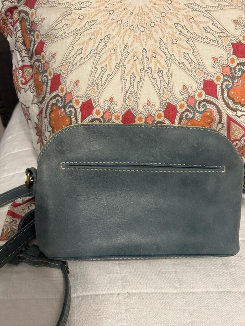 Portland Leather Eclipse Crossbody in Aqua Adjustable Strap - Picture 2 of 5